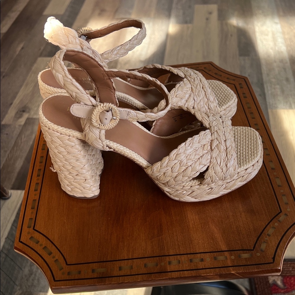 Kate Spade Beige Woven Wedges Disco model raffia dress sandals - Picture 3 of 4